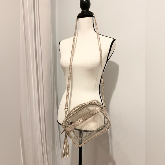 Boutique clear stadium sports venue purse crossbody faux animal print tassel - Picture 3 of 11